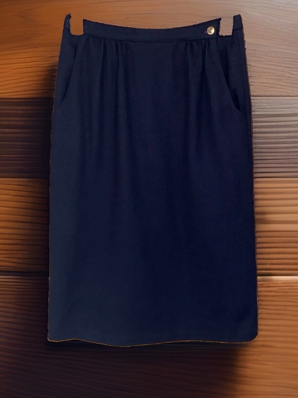 Vtg Devon Women’s Tailored Navy WoolPencil Skirt w/Side Pockets-29”-8-EC